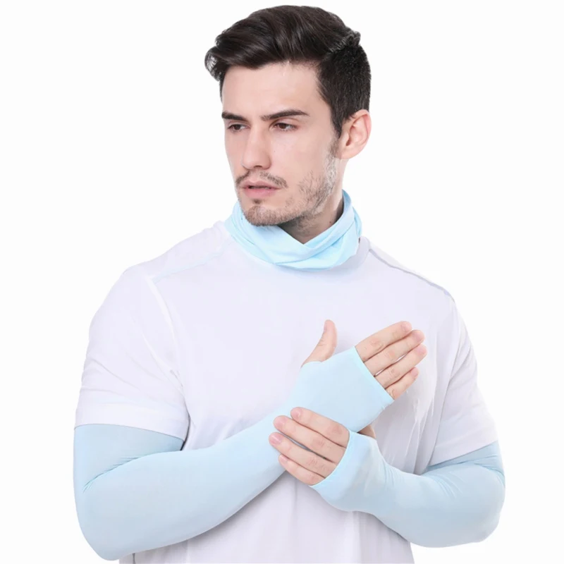 

Summer Cycling Arm Sleeves Running Arm Warmers With Face Mask UV Sunscreen Riding Ice Cuff Outdoor Basketball Arm Sleeve Cover