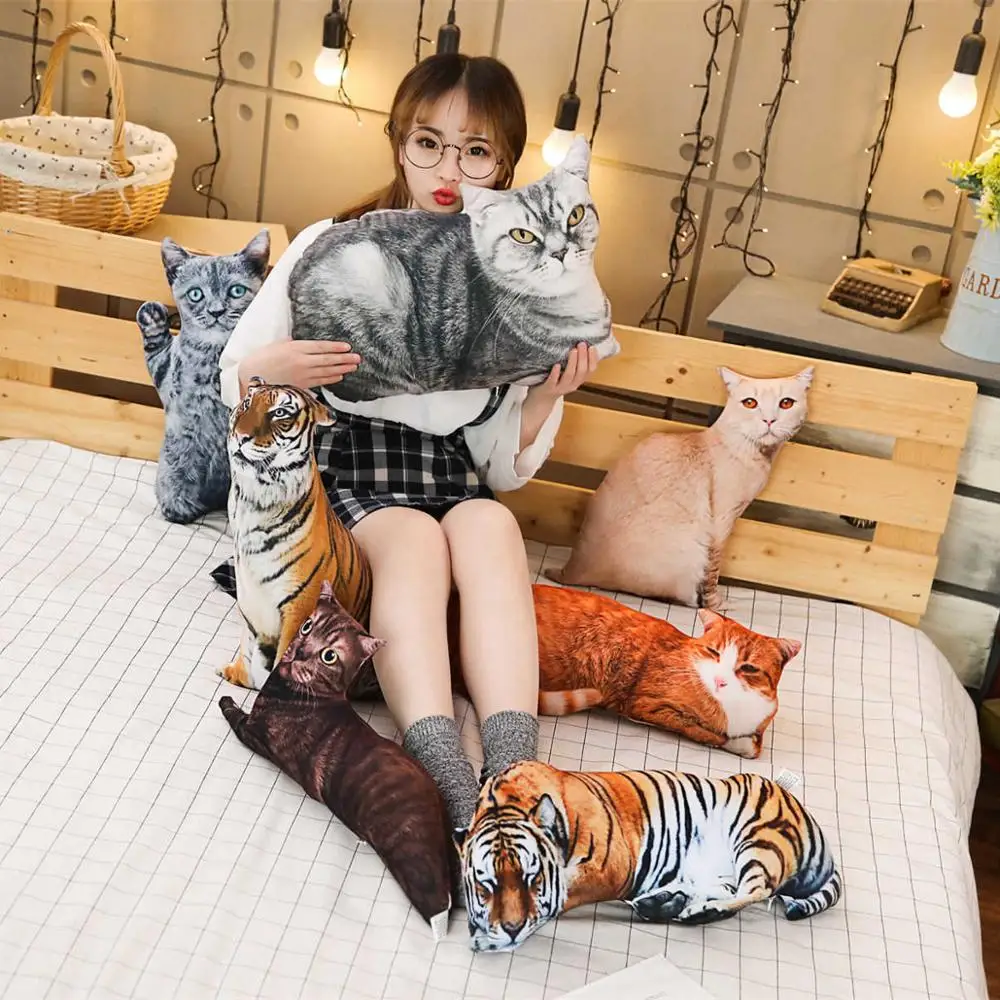 

50cm 3D Simulation Plush Cats & Tiger Pillows Stuffed Animals Cushion Soft Doll Lifelike Toys Sofa Decor for Children Kids Gifts