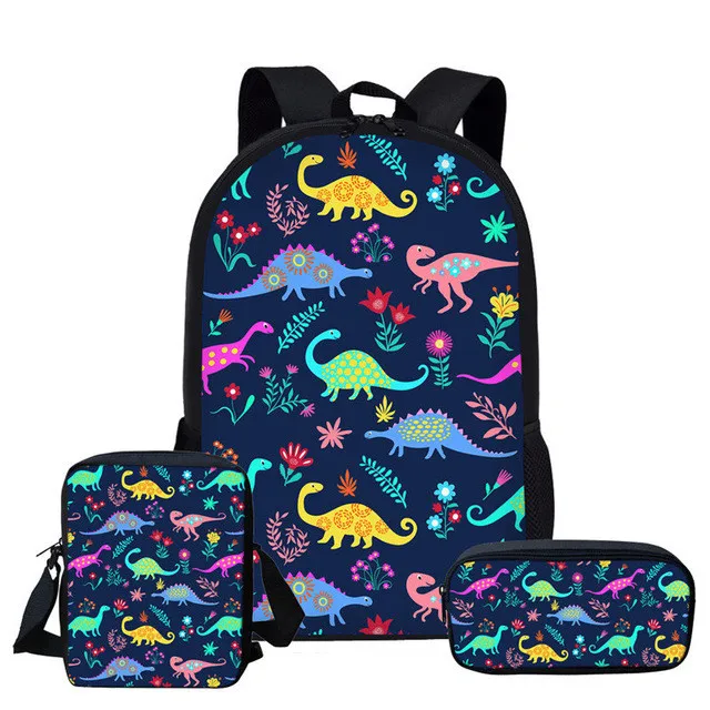 HaoYun 3PCs/Set Kids School Bag Cartoon Dinosaur Pattern Bckpack Kawaii Animal Design Students Backpack/Flaps Bag/Pen Bags