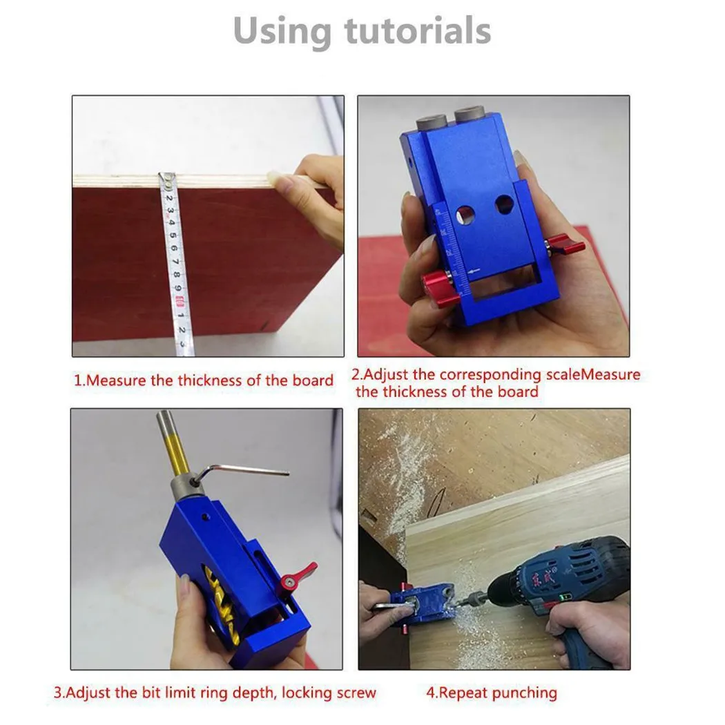 

Pocket Hole Jig Kit System Wood Working Joinery Tool Set W/ Step Drill Bits Slant-hole Device Cross Screwdriver