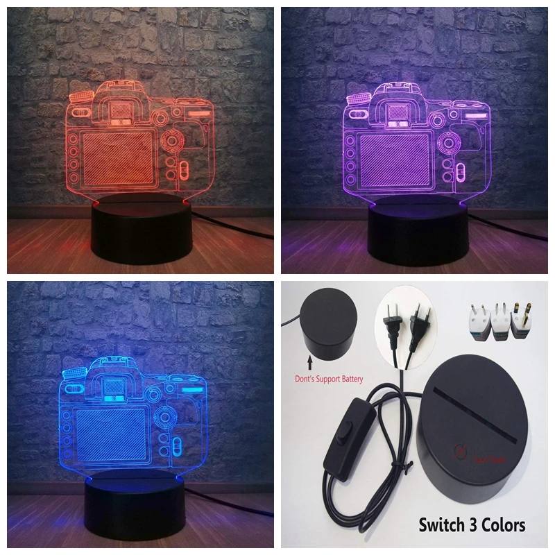 Switch 3 color only Новинка Камера 3D светодиодный светильник изменение цвета фотографии энтузиастов подарок сувенир выставка прикроватная настольная лампа Декор для спальни - Испускаемый цвет: Switch 3 color only