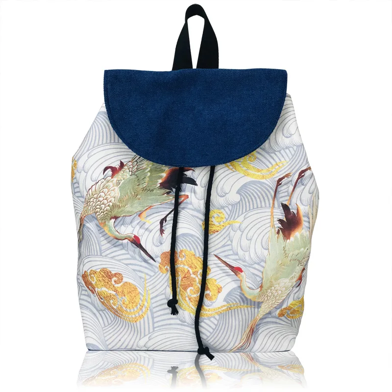 Canvas Children School Bag Embroidery Cartoon Prints Travel Backpack Female Chinese Style Cloth Sack Kid Book Pouch For Girls