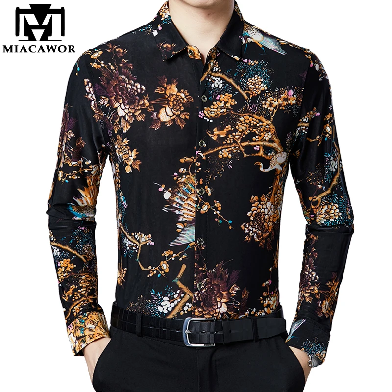 MIACAWOR Новая мужская рубашка винтажные рубашки с цветочным принтом весна осень
