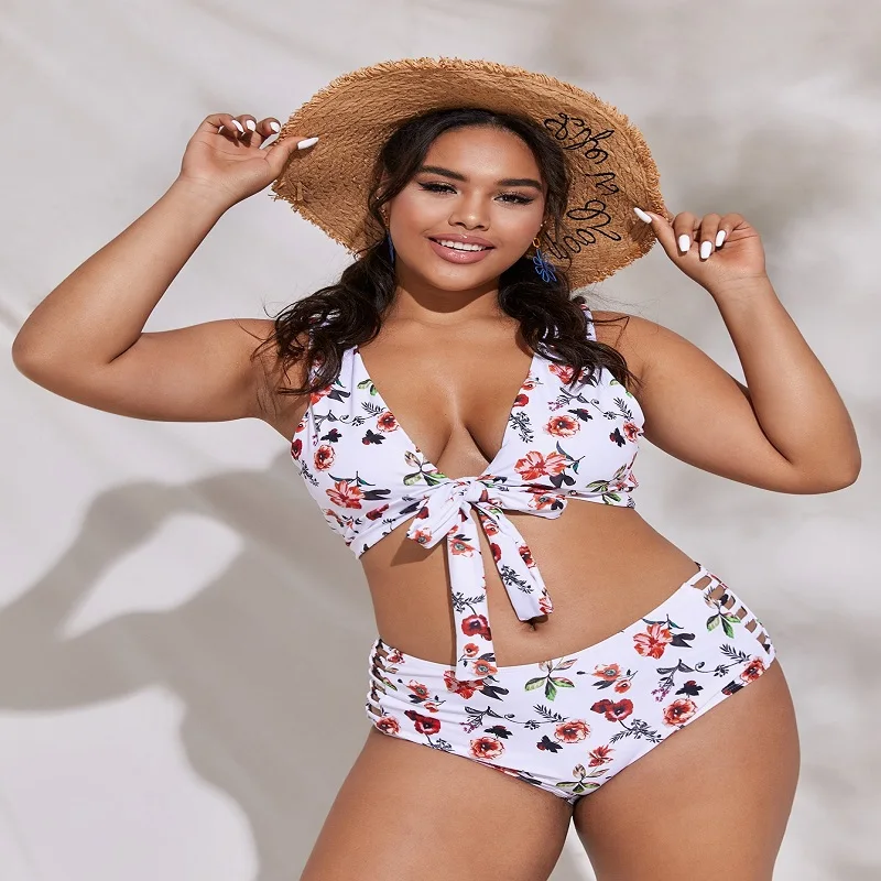 

Bowknot Bandage One Piece Swimsuit Women's High Waisted Bikini Sets Brazilian Floral Printed Biquinis Two Piece Bathing Suit