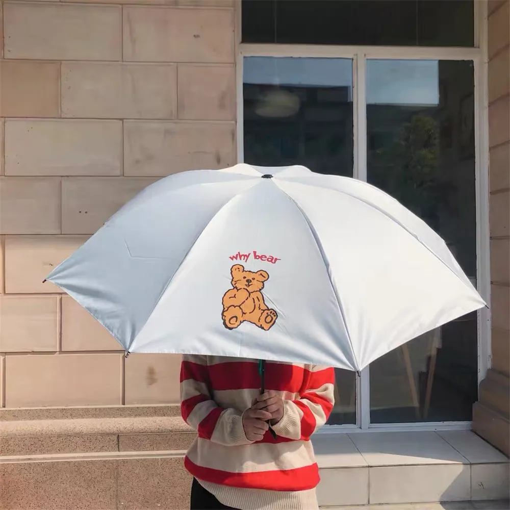 Cute Girl Heart Umbrella Bear Rain Dual-use Umbrella Student Portable Folding Umbrella Lady Tri-fold Umbrella Men Umbrella