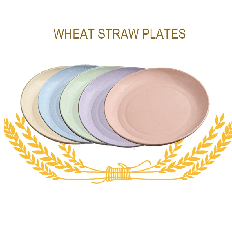 Экологически чистые пшеничной соломы пластины из 5 предметов красочные PP лоток