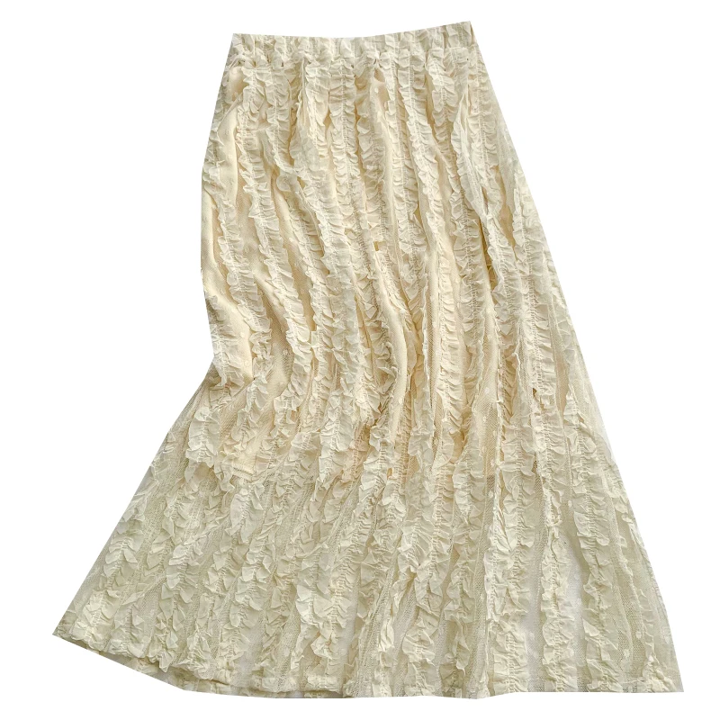

Fitaylor New Summer Women Sweet Solid Color High Waist Wave Point Gauze Skirts Casual Edible Tree Fungus A-line Mid Length Skirt