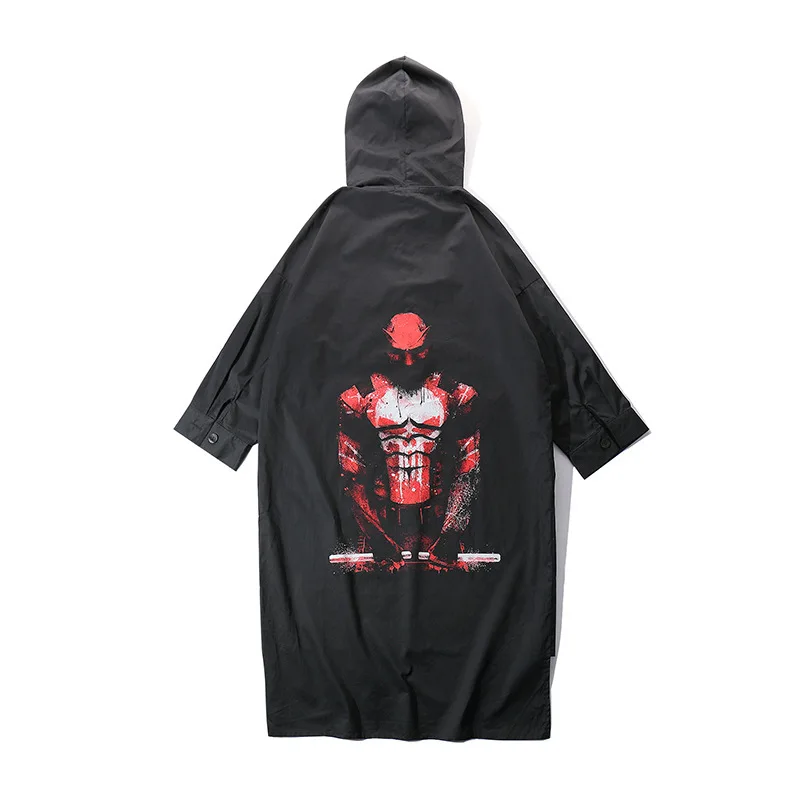 

Wind Coat Jacket Men Autumn Street Devil Medium Long Windbreaker Half Sleeve Hip Hop Men's Black Extended Joker Jacket Top WG362