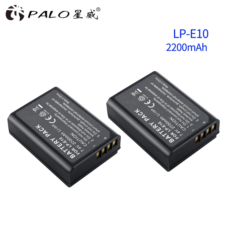 PALO 2 шт. LP E10 LPE10 2200 мАч 7 4 В Батарея цифровой камеры для Canon KISS X50 EOS 1100D 1200D 1300D|battery for