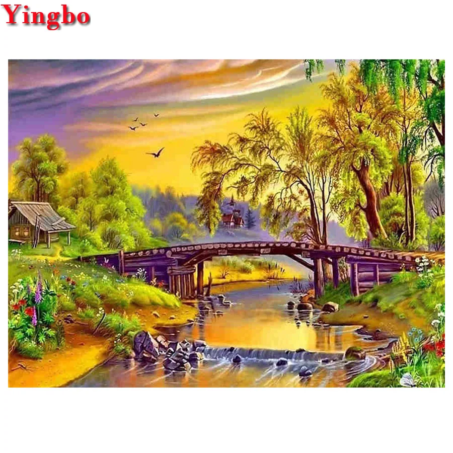 5D алмазная живопись полный дисплей осенний мост пейзаж Алмазная вышивка полная