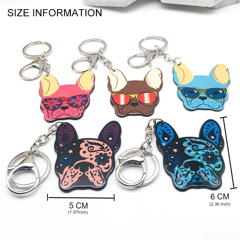 Акриловые брелки для ключей в виде мопса собаки кольцо животного ювелирные