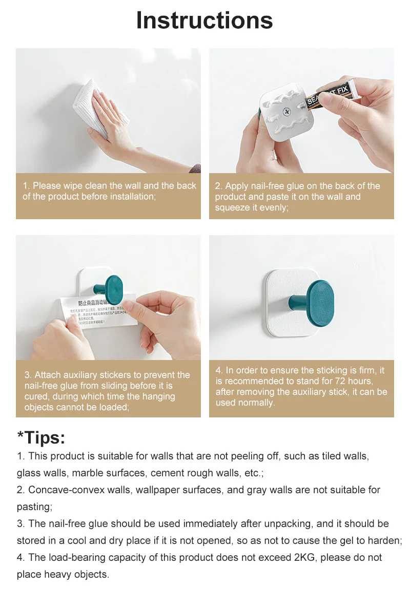 

Multi-Purpose Hooks 4pcs Adhesive Carbon Steel Two Color Splicing Geometric Hook Kitchen And Bathroom Tableware Hanger