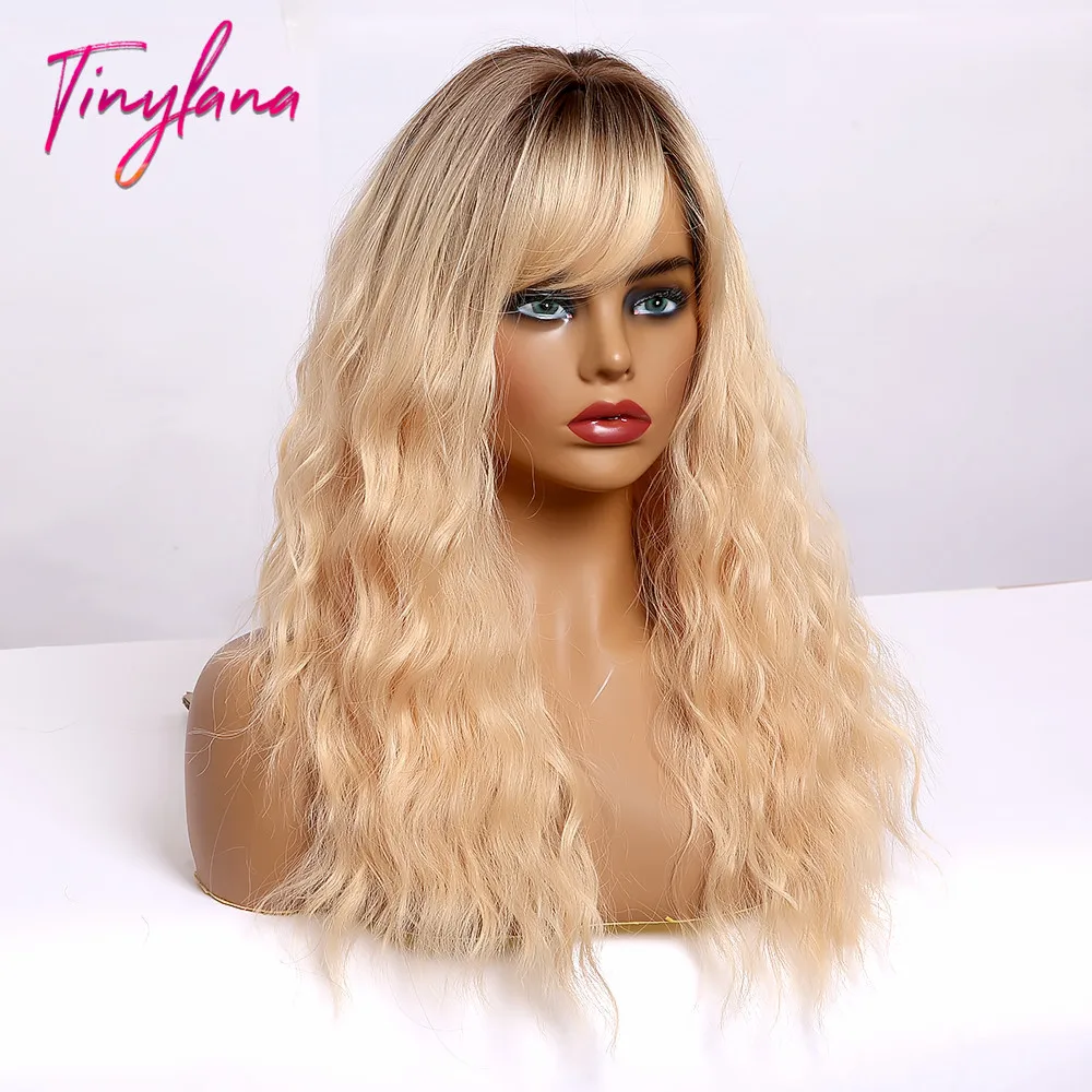 Женские вьющиеся синтетические парики TINY LANA длинные золотистые и светлые волосы