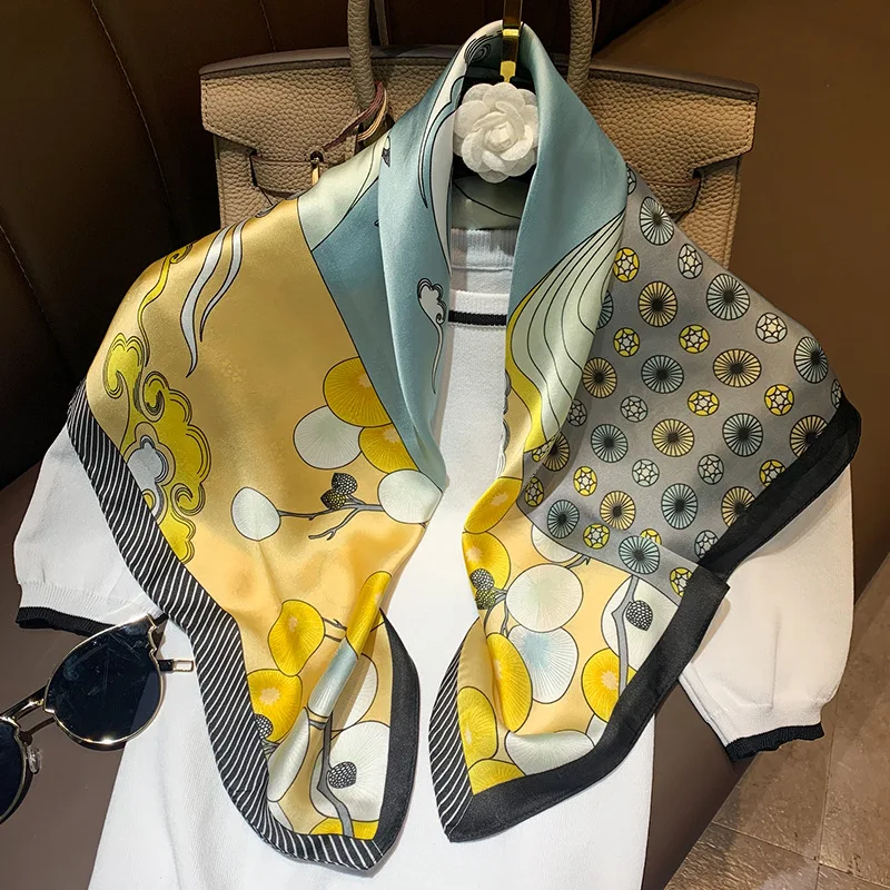 Роскошный шелковый шарф для женщин Маленькая шаль модные женские атласные шарфы