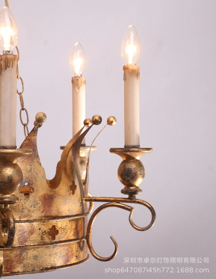 

French creative personality living room bedroom crown chandelier American palace iron made old balcony chandelier