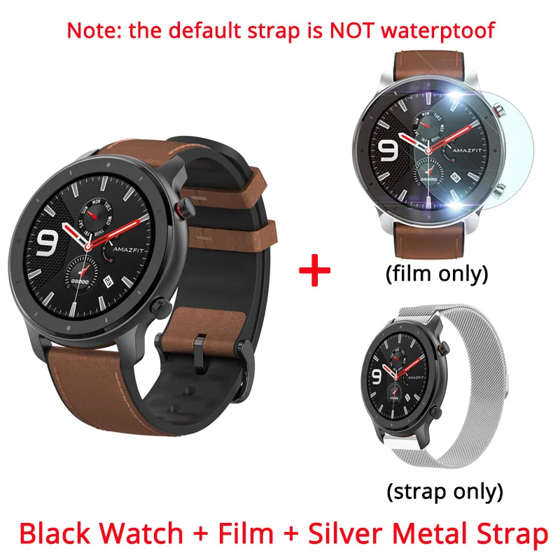 black n silver metal Оригинальные Huami Смарт-часы AMAZFIT GTR 47 мм 5 АТМ водонепроницаемые часы 1,3" AMOLED gps+ ГЛОНАСС умные часы мужские 24 дня батарея - Цвет: black n silver metal