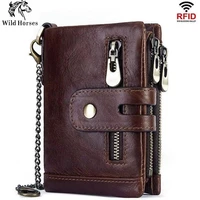 2021 new arrival anti theft brush wallet vertical top layer oil wax cowhide multifunctional double zipper mens leather wallet