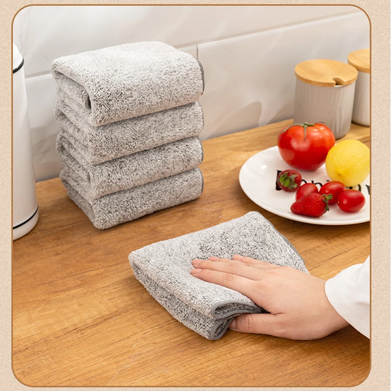

3Pcs Thicken Absorbent Cleaning Cloth Japanese Bamboo Charcoal Dish Towel Microfiber Scouring Pad, Dishwashing Kitchen Cloth