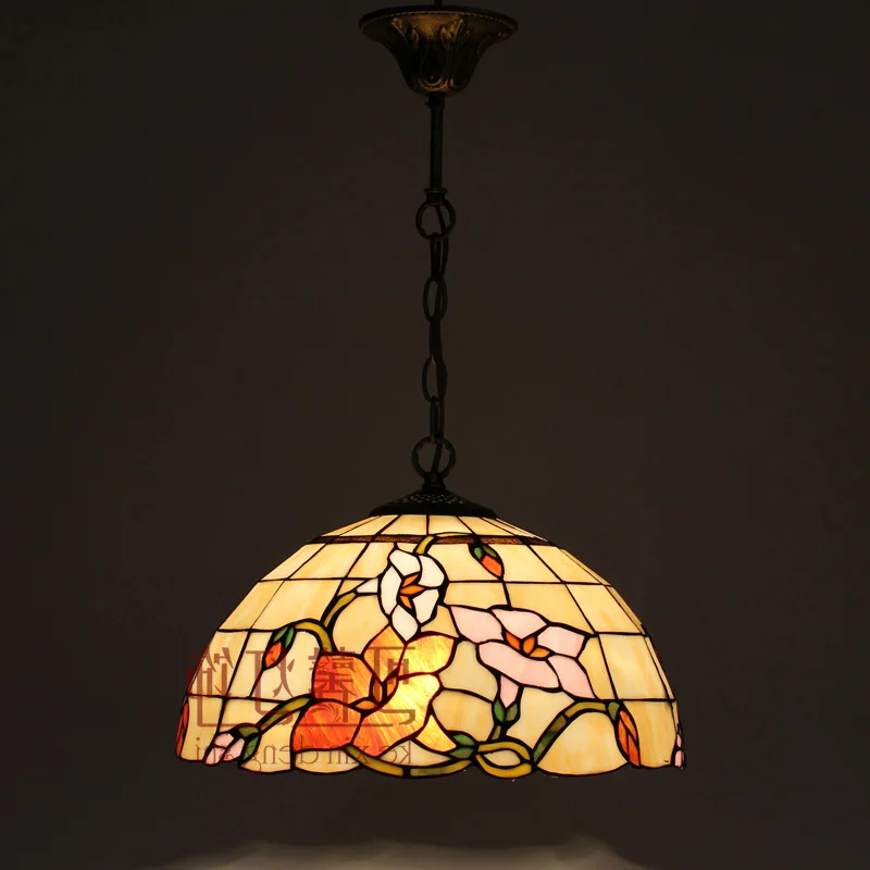 

16 Inch Flesh Country Flowers Tiffany Pendant Light Stained Glass Lamp For Bedroom E27 110-240v lustre pendente