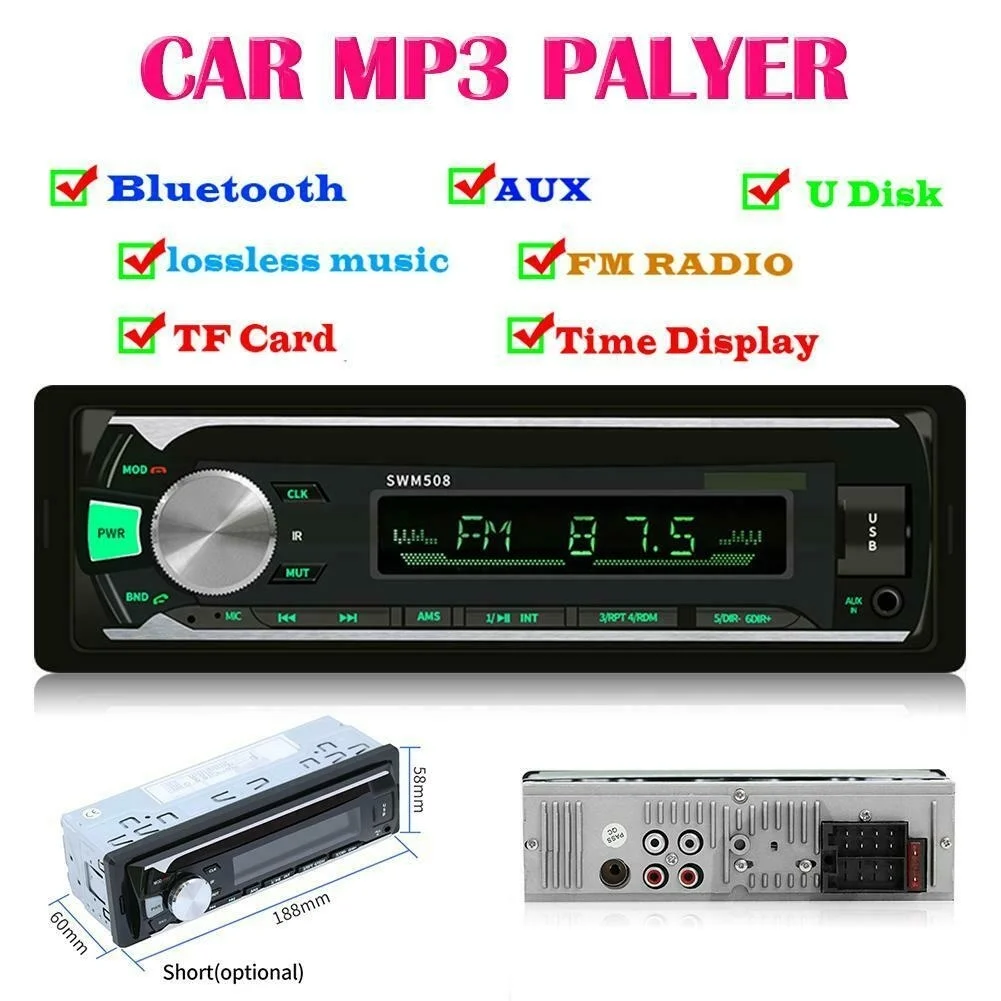 508BT Car Radio Stereo Audio MP3 Player 12V In-dash Single 1 Din FM Receiver Aux Receiver USB Remote Control Autoradio - Цвет: 508BT