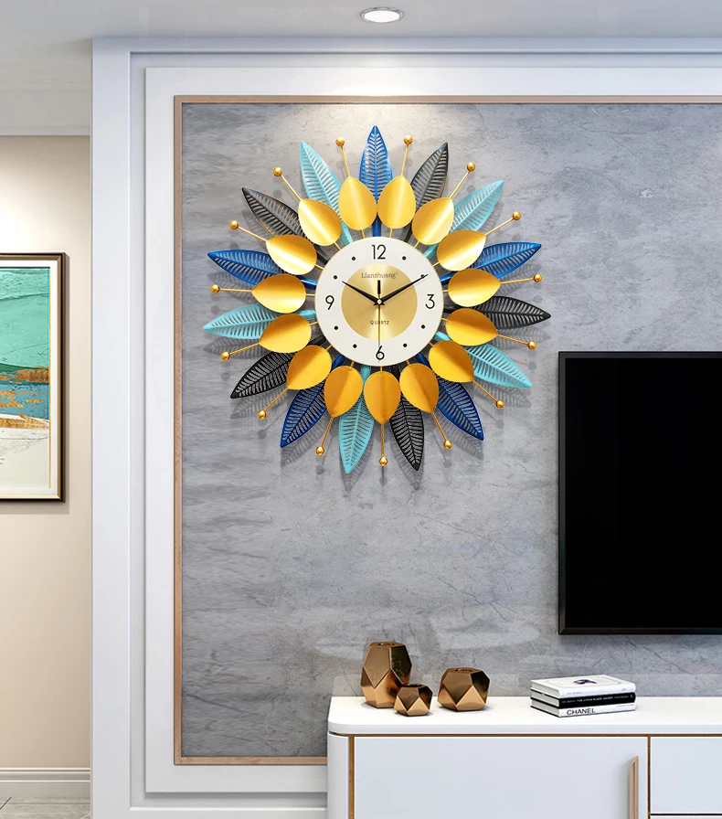 

Metal Creative Wall Clock Iron Mechanism Luxury Round Unique Modern Design Wall Clock Bedroom Reloj Mural Home Decoration DG50WC