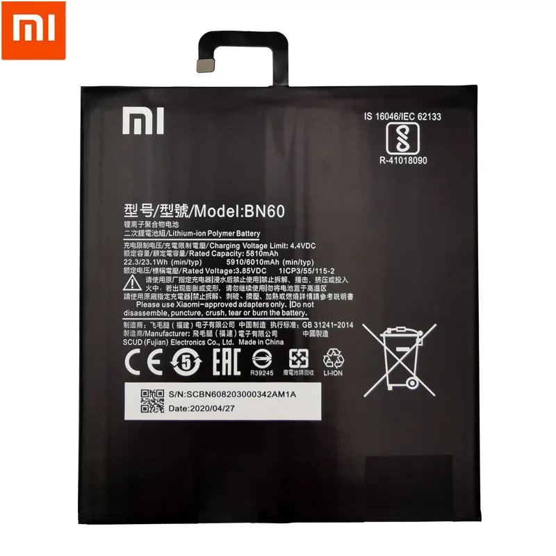 Xiaomi-bater&iacute;a BN60 Original para m&oacute;vil, 100% mAh, para Xiaomi Pad 4, Mipad 4, bater&iacute;as con herramientas de regalo, novedad de 6010-1