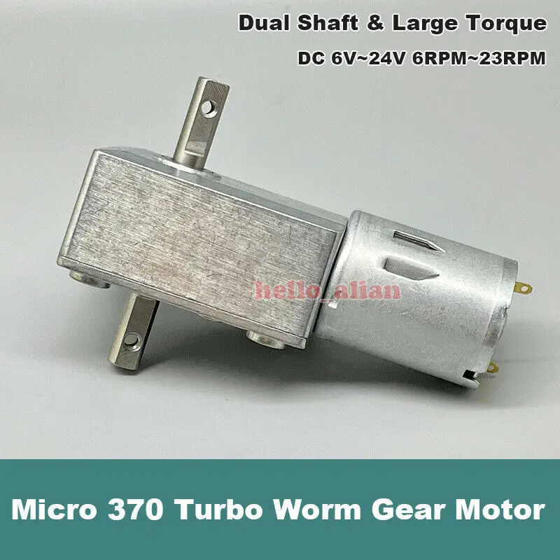 Микро-двигатель 370 Turbo Worm коробка передач, редукторный двигатель DC 24 в 23 об/мин, медленная скорость, двойной вал, большой крутящий момент для роботов/электронных замков