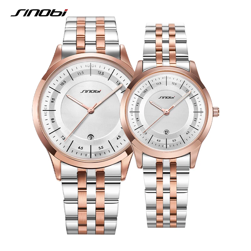 

Модные элегантные часы SINOBI, парные модели, кварцевый механизм из Японии, розовое золото, роскошные мужские и женские часы, наручные часы