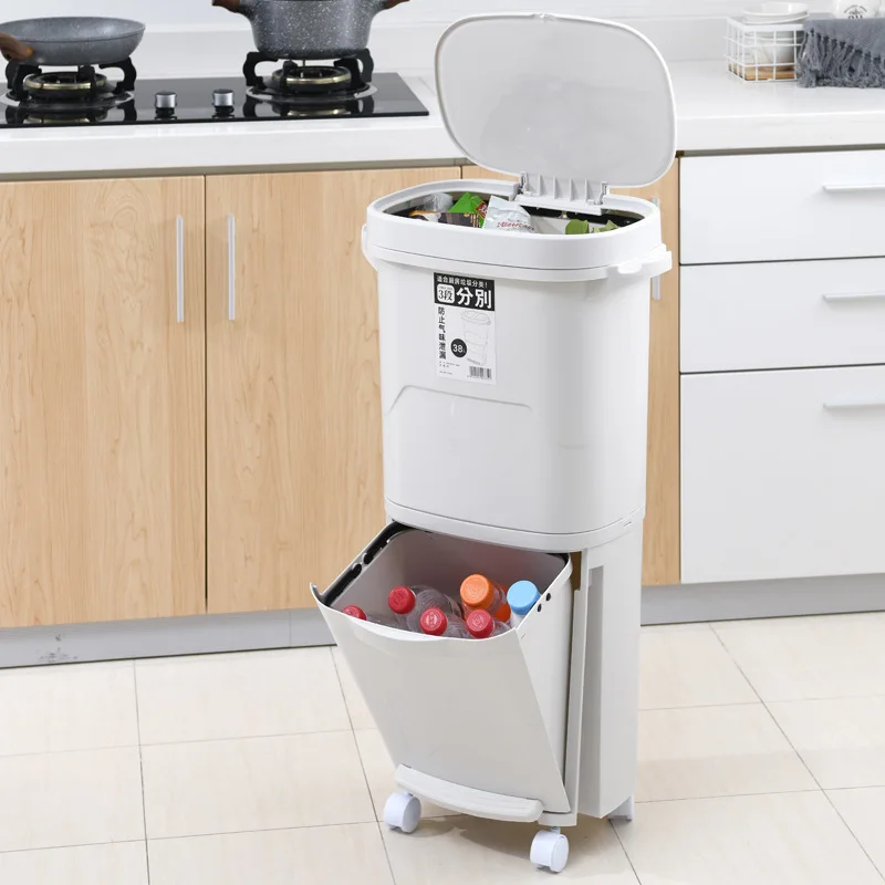 

38/45L Wet Dry Separation Garbage Can Pedal Storage Large Double Layers Trash Can Kitchen Waste Household Waste Bin 2Layers
