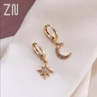 ZN новые модные классические геометрические женские асимметричные серьги со звездой и Луной женские корейские украшения
