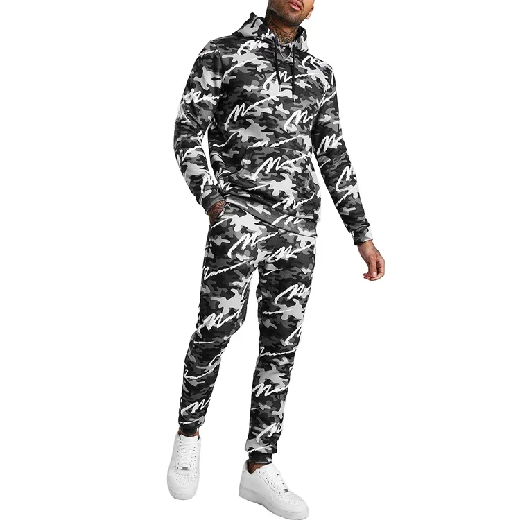

Custom logo printing camo hoodie tracksuits for men
