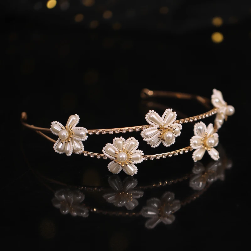 Vintage Gold Headbands Women Tiaras Crowns Wedding Bridal Hair Accessories Head Vines Pearls Flowers Diadems Jewelry Party Gift | Украшения