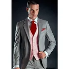 Новейший дизайн пальто и брюк, модный серый смокинг для жениха, розовый жилет, мужской костюм для свадьбы, Лучший мужской костюм Terno (куртка + брюки + жилет)