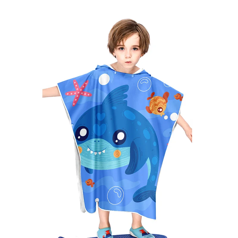 

Shark Kids Hooded Bath Towel Microfiber Boys Girls Beach Towels Super Absorbent Cartoon Animal Child Sunscreen Changing Robe