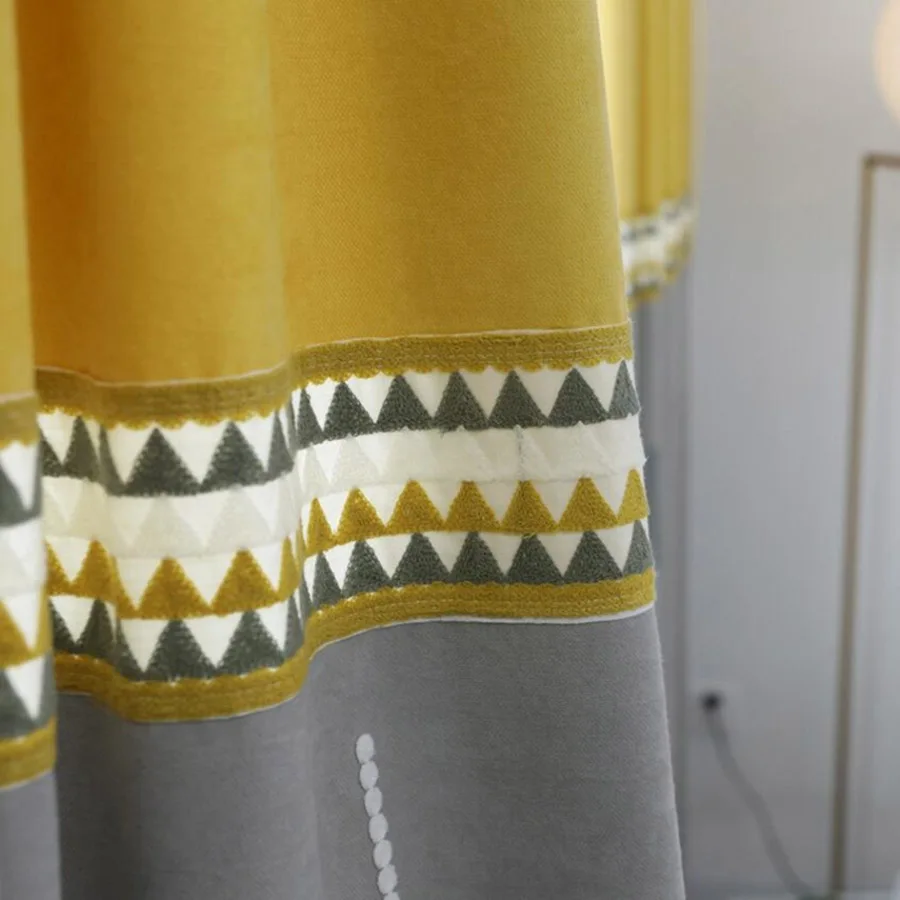 Современные серо желтые шторы для окон с вышивкой гостиной роскошные занавески