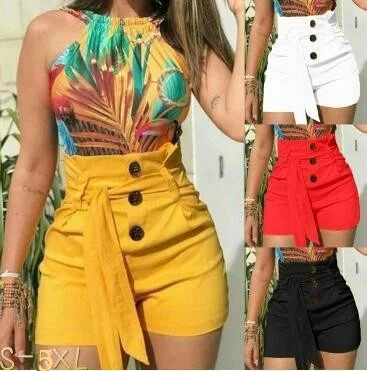 

Summer Shorts Women 2021 Buttons High Waist Drawstring Shorts Casual Wide Leg Short Pants Large Plus Size 5XL Loose Short Femme