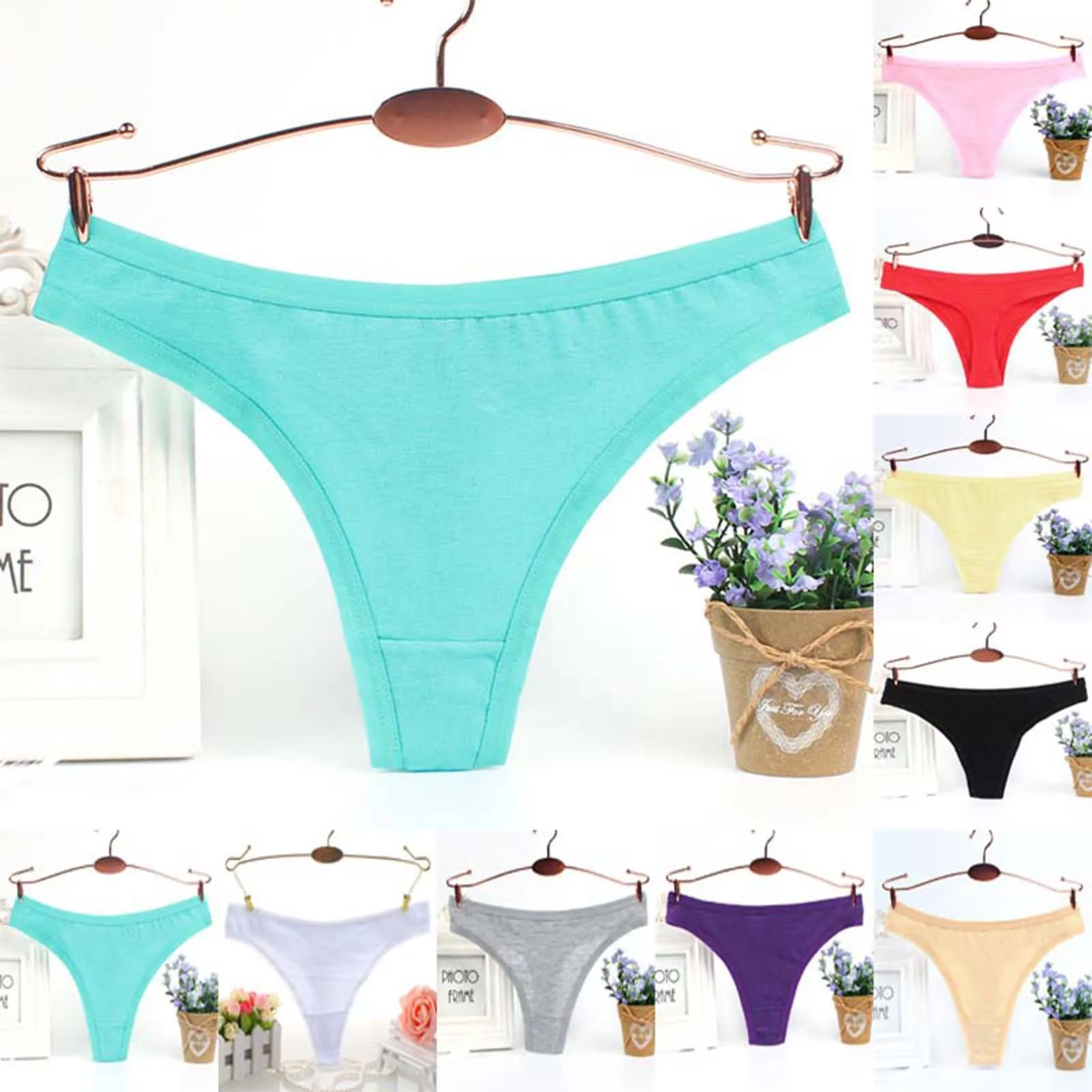 

Plus Size Women Cotton Panties Solid Underwear Sexy Thongs Breathable Soft Underpants Female Lingerie Low Waist Briefs G strings