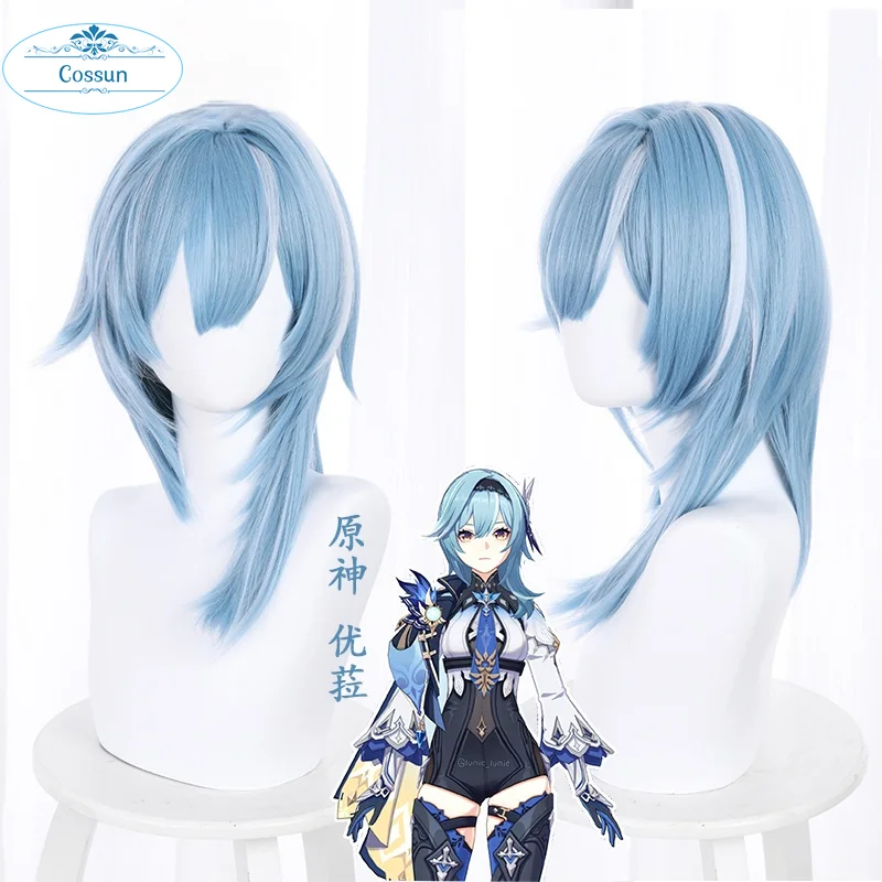 

Anime Genshin Impact Eula Wig Cosplay Costume Women 38cm Blue Heat Resistant Synthetic Hair Wigs Halloween Carnival Role Play