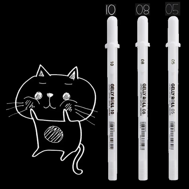 Sakura Gelly Roll Gel Pen White Color 0.5mm 0.8mm 1.0mm High Light Marke Pen Black Cardboard Art Painting Pen White Line Pens