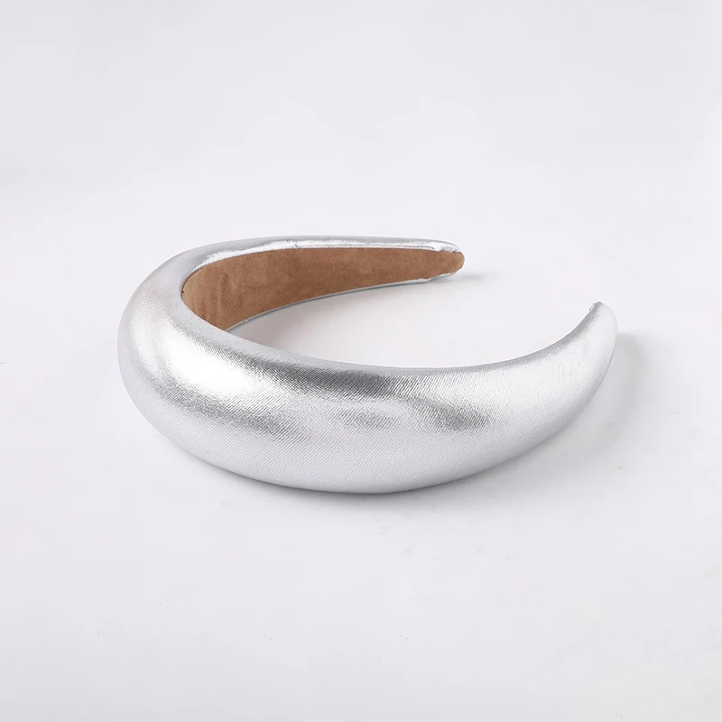

2021 Women PU Padded Wide Sponge Headband Solid Sweet Bezel Turban Hair Hoop Hairband Headwear Vintage Party Thick Headpiece