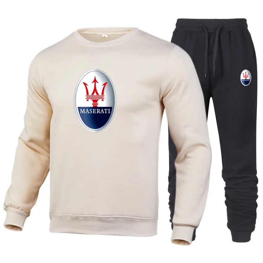 

Maserati 2021 men's spring and autumn printed round neck sweater + casual trousers casual two-piece comfortable suit male A9