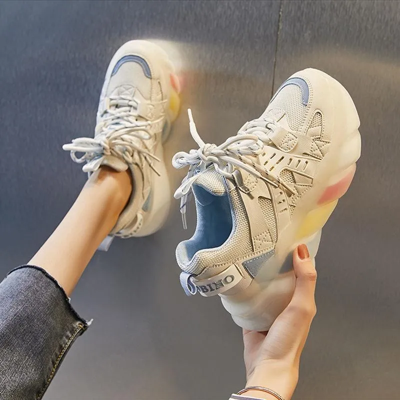 

Women's Chunky Sneakers Thick Bottom Platform Vulcanize Shoes Fashion Breathable Casual Running Shoe for Woman Female 2021Summer