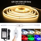 Светодиодная лента COB с регулируемой яркостью, 12 В, 24 В, гибкая светодиодная лента для брелока, 320, 384, 528 светодиодов, веревка, линейсветильник световая панель высокой плотности, вилка европейского стандарта