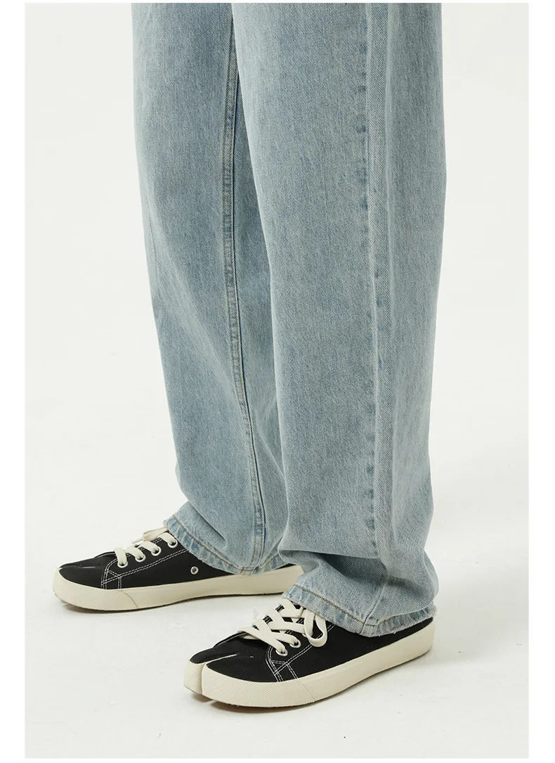 

IEFB Men's Clothing 2021 Summer New Light Blue Side Pocket Bagging Korean Fashion Blue Jeans Straight Denim Trousers 9Y5794