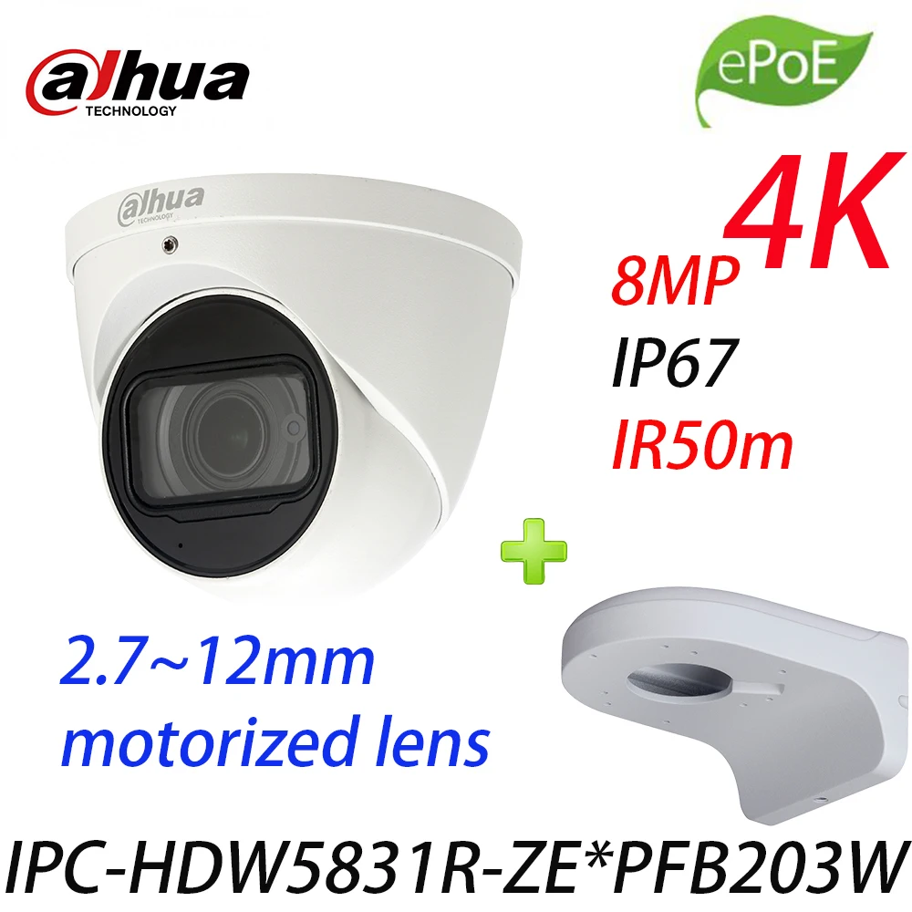 Dahua IPC-HDW5831R-ZE 4K 8 Мп POE 2 7 мм ~ 12 моторизованный IR50m IP67 Встроенная SD-камера с