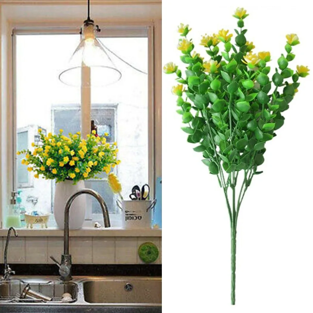 

Garden Artificial Flowers Home Outdoor Plants Plastic Yellow 4 Bundles