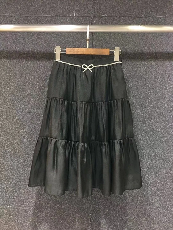 

2021 new women fashion bow tie custom diamond skirt waist decoration all-match half skirt half skirt 709