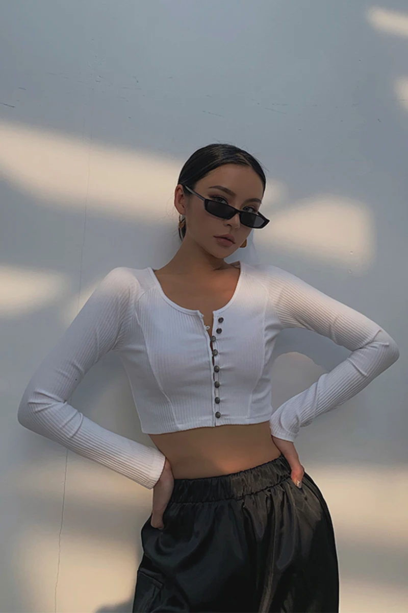 2019 Новая модная женская одежда осенняя футболка с длинным рукавом сексуальная