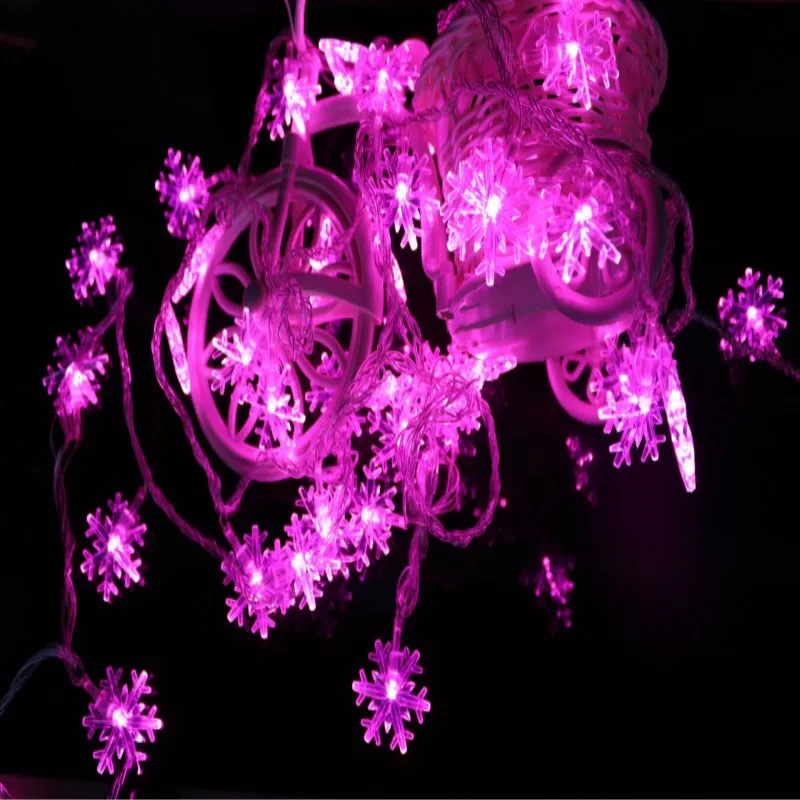 Pink Светодиодный гирлянда со снежинками, 4 м, 6м10м, Рождественский гирляндовый светильник, уличный, внутренний, сказочный светильник для комнаты, Рождественская елка, украшение для свадебной вечеринки - Испускаемый цвет: Pink