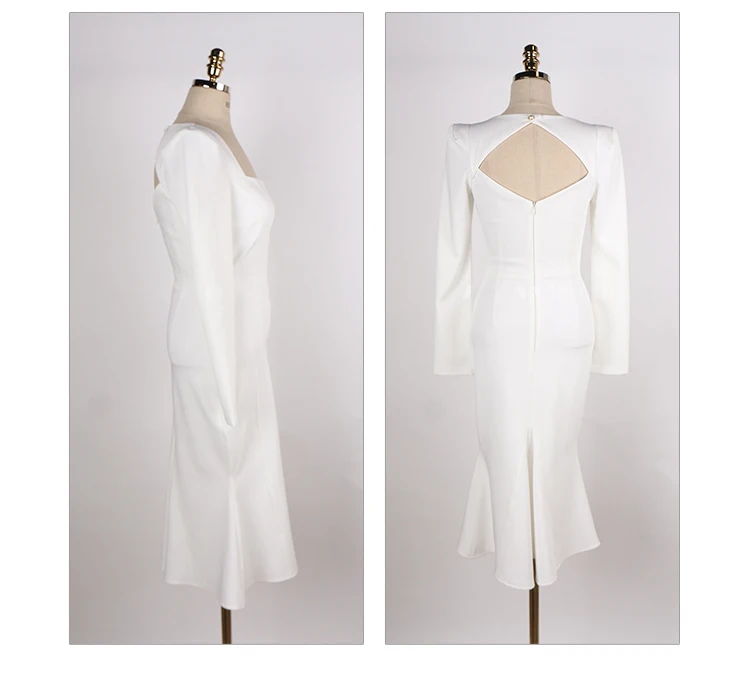 

Blackless Solid Long Sleeved High Waisted Bodycon Midi Fishtail Sexy Women's Party Dresses